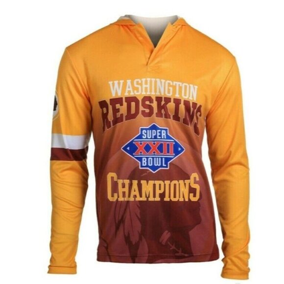 NFL Washington Redskins Super Bowl XXII Champions Hood Long Sleeve Tee Mens S - Picture 1 of 8